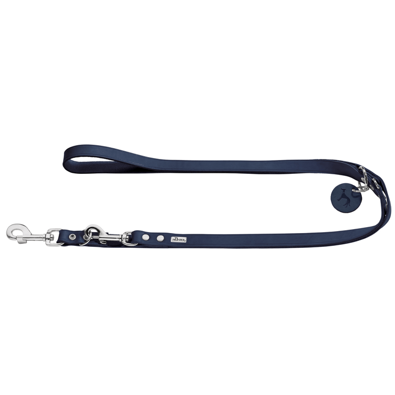 Hunter International Dog Leash Dark Blue / 13/200 Hunter Aalborg Leather Dog Training Lead, 3-Way Adjustable