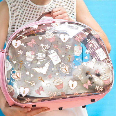 Ibiyaya Pet Carrier Ibiyaya Valentine Transparent Hard Case Carrier, Foldable Pet Bag