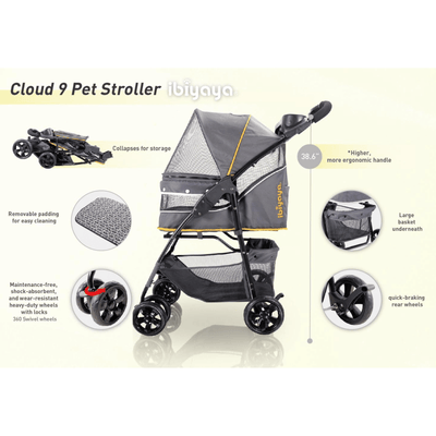 Ibiyaya Pet Pram Ibiyaya Cloud 9 Pet Stroller for Dogs & Cats up to 20kg, Mustard Yellow