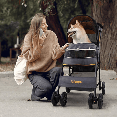 Ibiyaya Pet Pram Ibiyaya Cloud 9 Pet Stroller for Dogs & Cats up to 20kg, Mustard Yellow