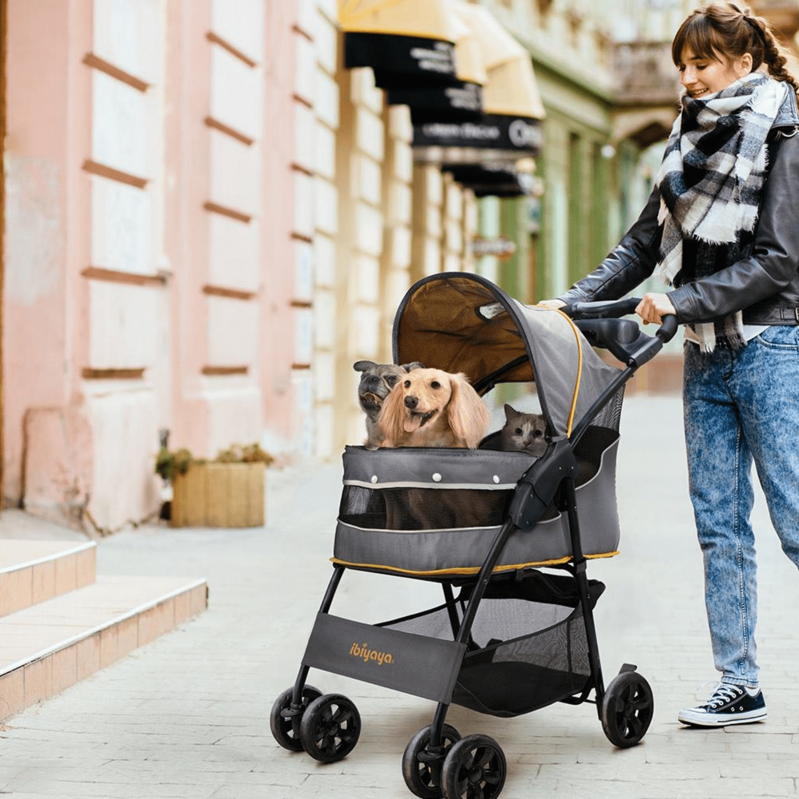 Ibiyaya Pet Pram Ibiyaya Cloud 9 Pet Stroller for Dogs & Cats up to 20kg, Mustard Yellow