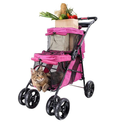 Ibiyaya Pet Pram Ibiyaya Double Decker Dog Cat Bus Pet Pram, Red Violet