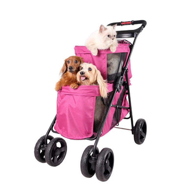 Ibiyaya Pet Pram Ibiyaya Double Decker Dog Cat Bus Pet Pram, Red Violet