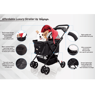 Ibiyaya Pet Pram Ibiyaya Easy Strolling Pet Buggy Pram, Rouge