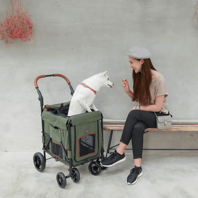 Ibiyaya Pet Pram Ibiyaya Gentle Giant Pet Wagon Dog Cat Pram Carrier, Army Green