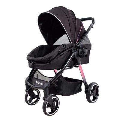 Ibiyaya Pet Pram Retro Luxe Pet Stoller for Cats & Dogs Up to 35Kg, Prism Black