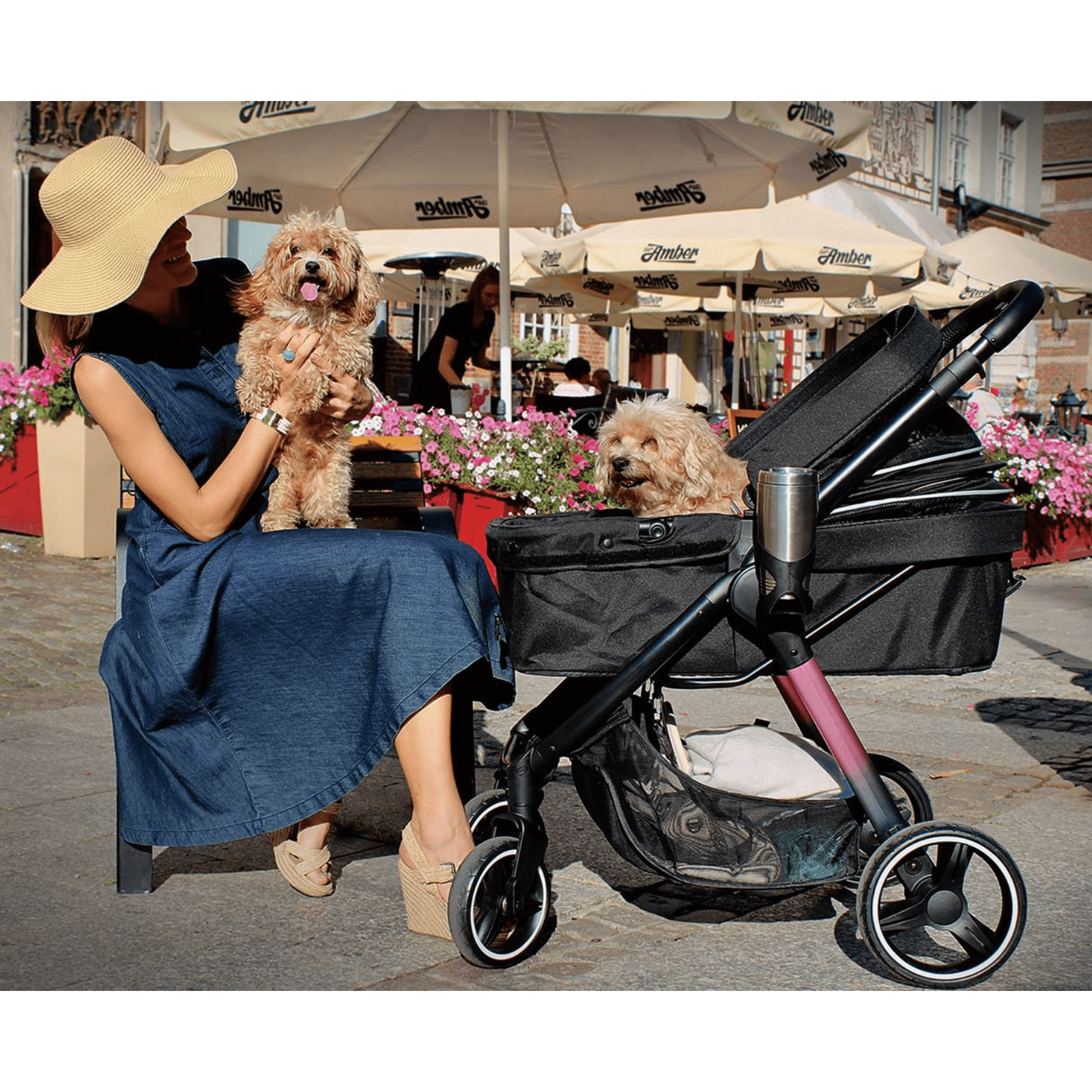 Ibiyaya Pet Pram Retro Luxe Pet Stoller for Cats & Dogs Up to 35Kg, Prism Black