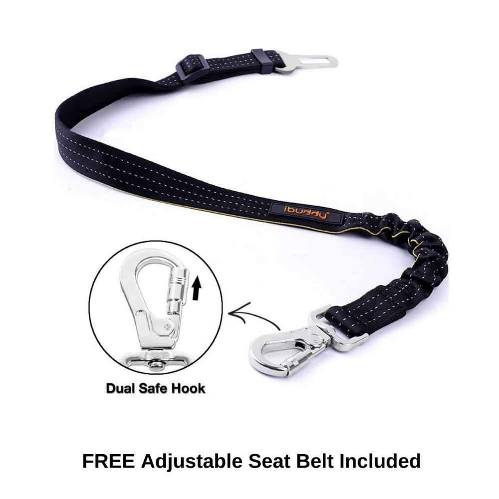 iBuddy Car Travel iBuddy Dog Seat Cover Car Hammock w/ Mesh Window & Dog Seat Belt