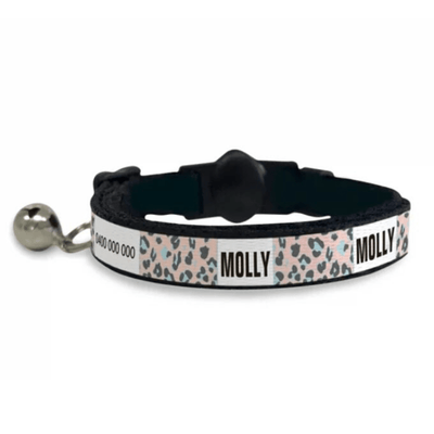 ID Pet Cat Collar Pink Personalised Cat Collar - Leopard in Oatmeal, Blue or Pink
