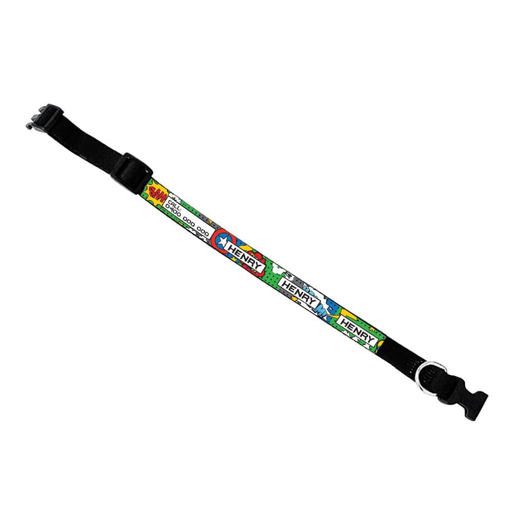 ID Pet Dog Collar Personalised Dog Collar - Superhero Comic