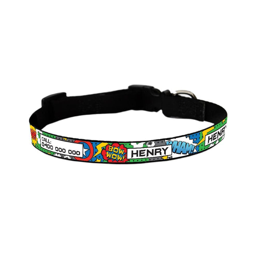 ID Pet Dog Collar Small (31-41cm) Personalised Dog Collar - Superhero Comic