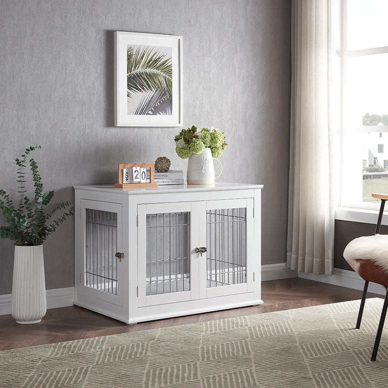 Solid Top Wooden Dog Crate, White