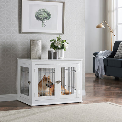 Solid Top Wooden Dog Crate, White
