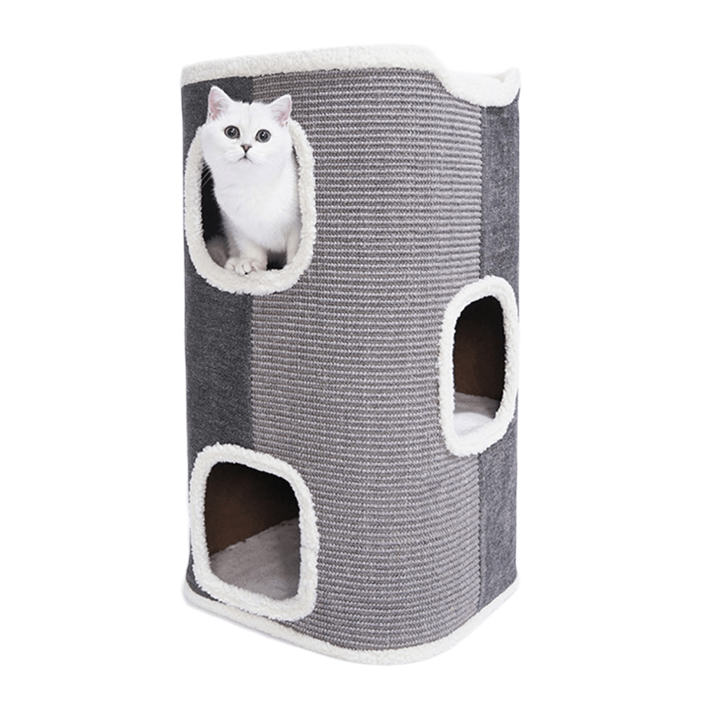 Tri Level Square Cat Condo with Sherpa Lining Modern Pets