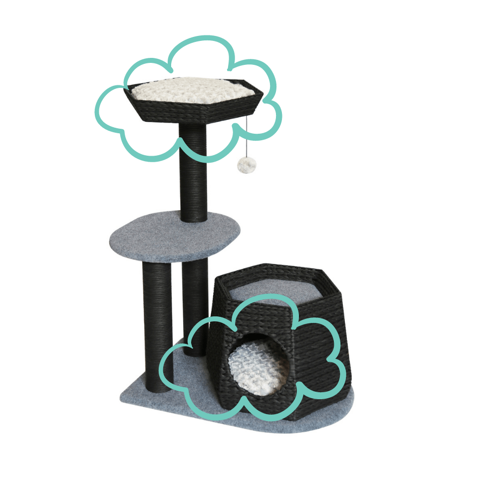 Modern Pets Cat Tree Faux Sherpa Replacement Cushions for Black & Grey Wicker Cat Tree