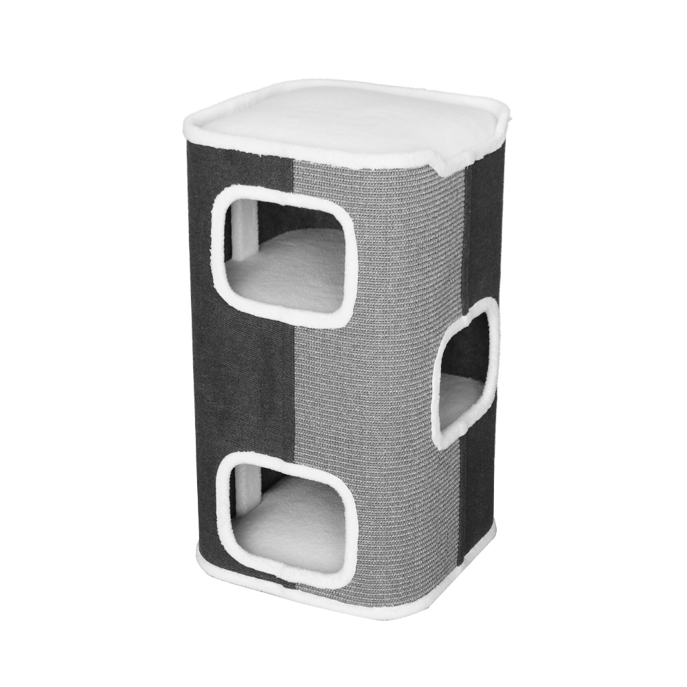 TriLevel Square Cat Condo with Sherpa Lining Modern Pets