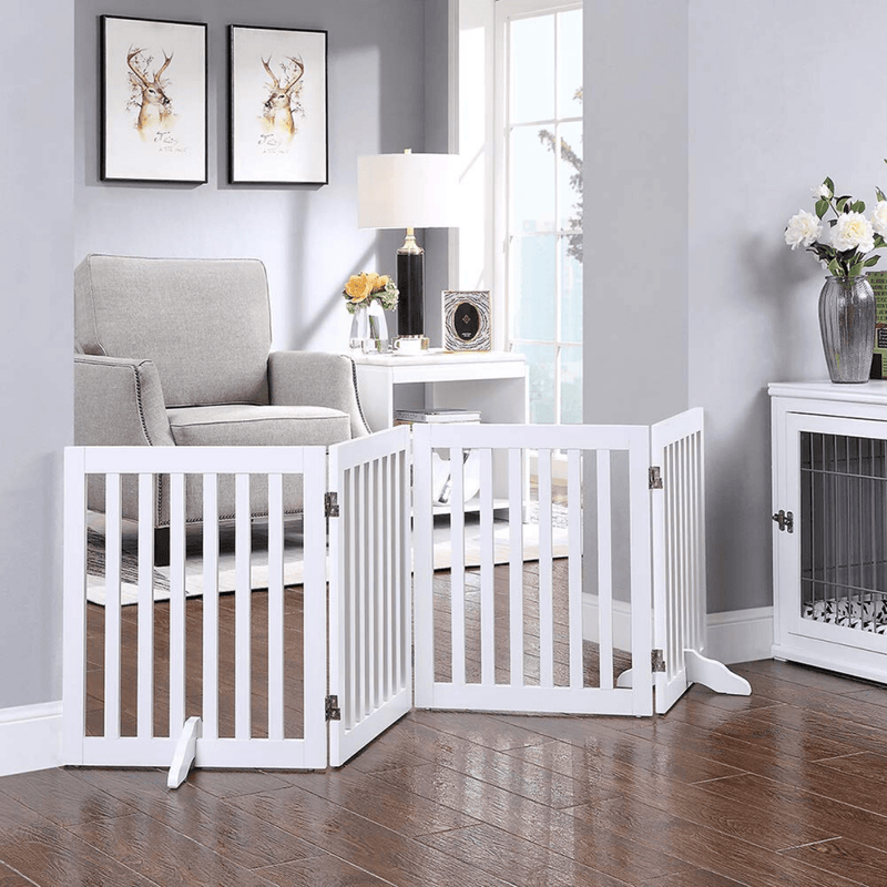Modern Pets Containment Four Panel Freestanding Dog Gate, White