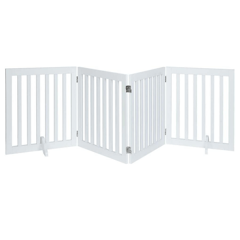 Four Panel Freestanding Dog Gate for Stairs, Indoor Dog Gate, White Modern Pets