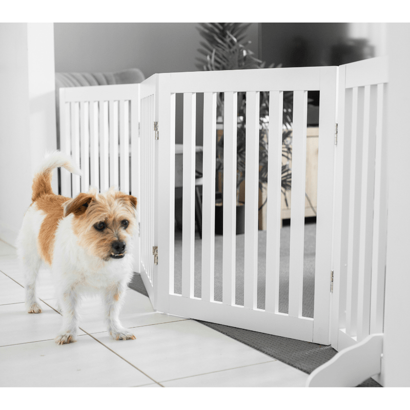 Modern Pets Containment Four Panel Freestanding Dog Gate, White