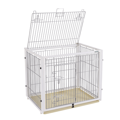 Modern Pets Containment Sliding Top Wooden Dog Crate, White