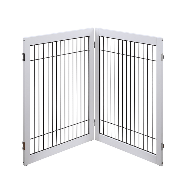 Wooden Dog Pen and Pet Gate Two Panel Extension White