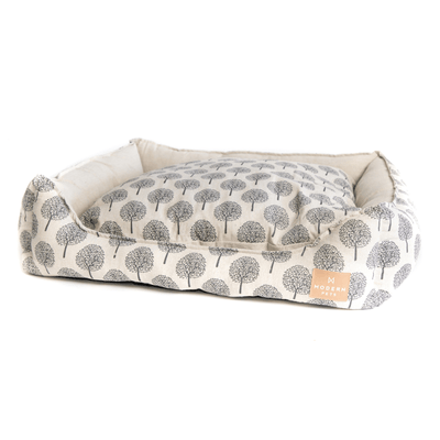 Modern Pets Dog Bed Dog Bolster Bed, Tree Print Ivory White