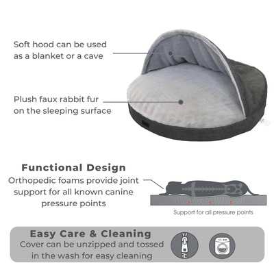 Modern Pets Dog Bed Round Canopy Dog Bed, Grey