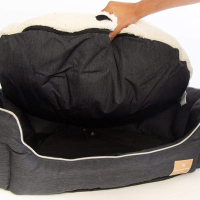 Modern Pets Dog Bed Round Dog Bed, Charcoal & Faux Sherpa