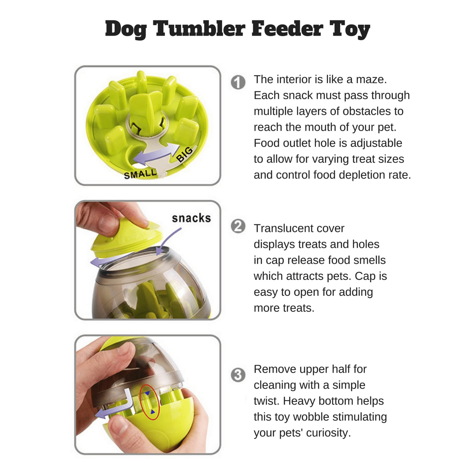 Modern Pets Dog Toy Dog Tumbler Feeder Toy w/ Bonus Snacks, Green