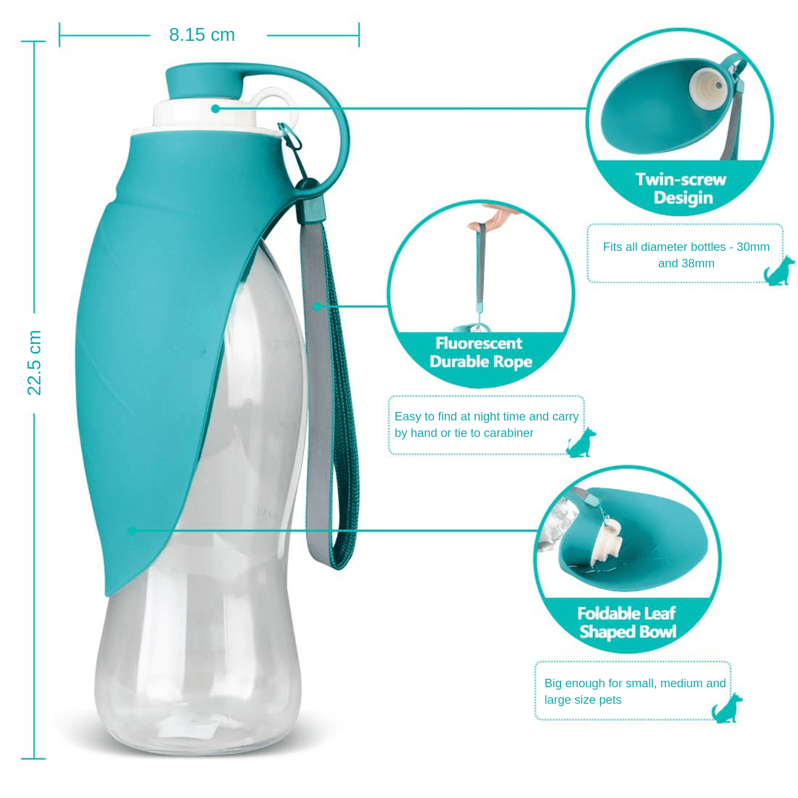 Dog Water Bottle Portable Travel Bowl Blue
