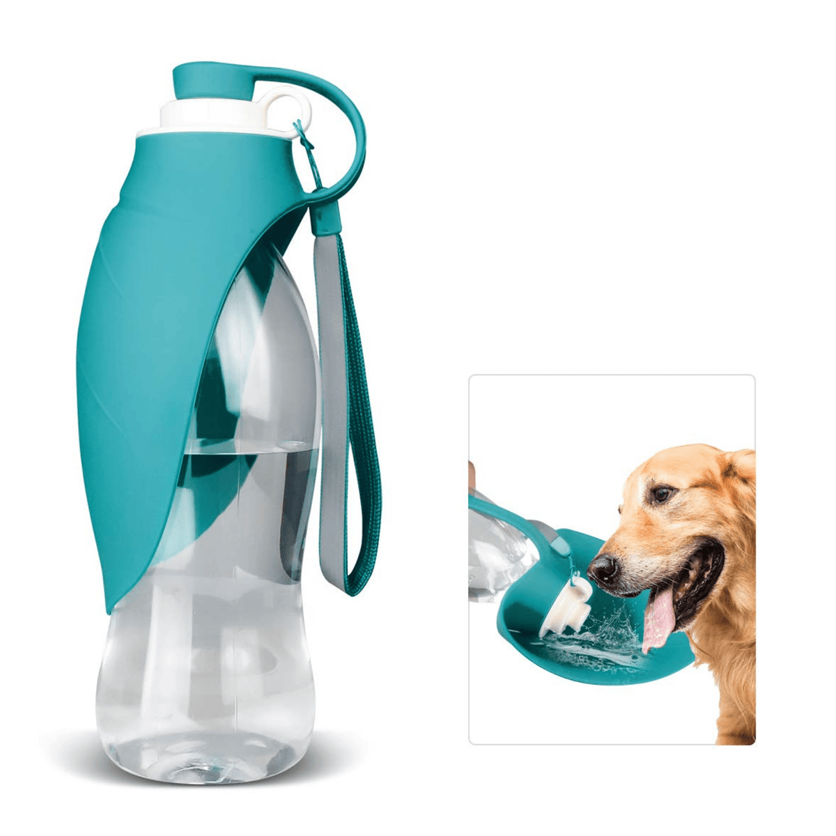 Dog Water Bottle, Portable Travel Bowl, Blue Modern Pets