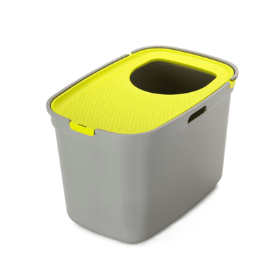 Moderna Litter Box Warm Grey/Lemon Top Entry Litter Box, Moderna Top Cat, Jumbo Size
