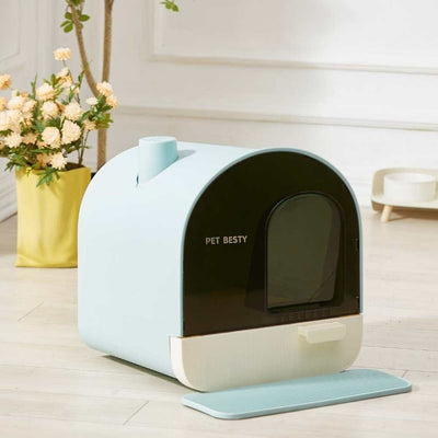 Petbesty Litter Box Arched Chimney House Enclosed Cat Litter Box