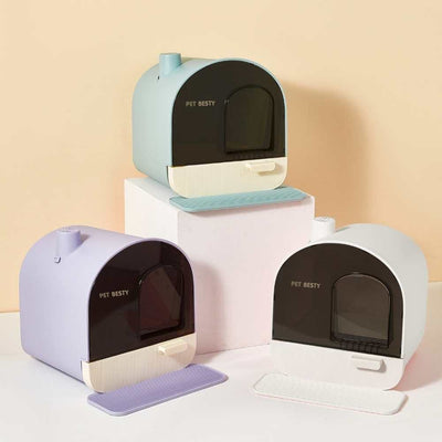 Petbesty Litter Box Arched Chimney House Enclosed Cat Litter Box