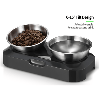 Petwant Pet Bowl Petwant Adjustable Double Raised Cat Bowl, Stainless Steel