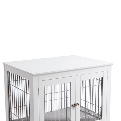 Solid Top Wooden Dog Crate, White
